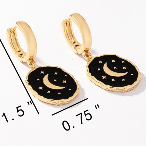 Enamel celestial moon drop hoop earrings - Picture 2 of 4